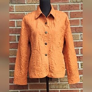 Chico’s Women’s Embroidered Quilted Jacket w/ pockets-Orange -   2 (L 12) EUC